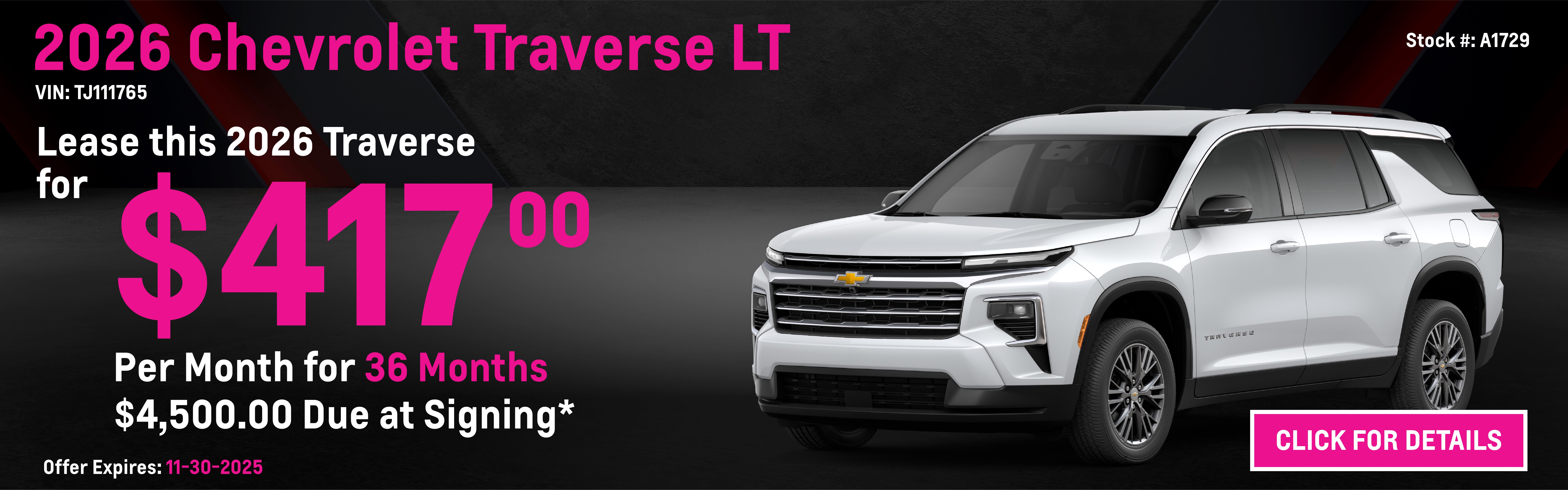 2026 Chevrolet Traverse LT Lease Special: $417 per month
