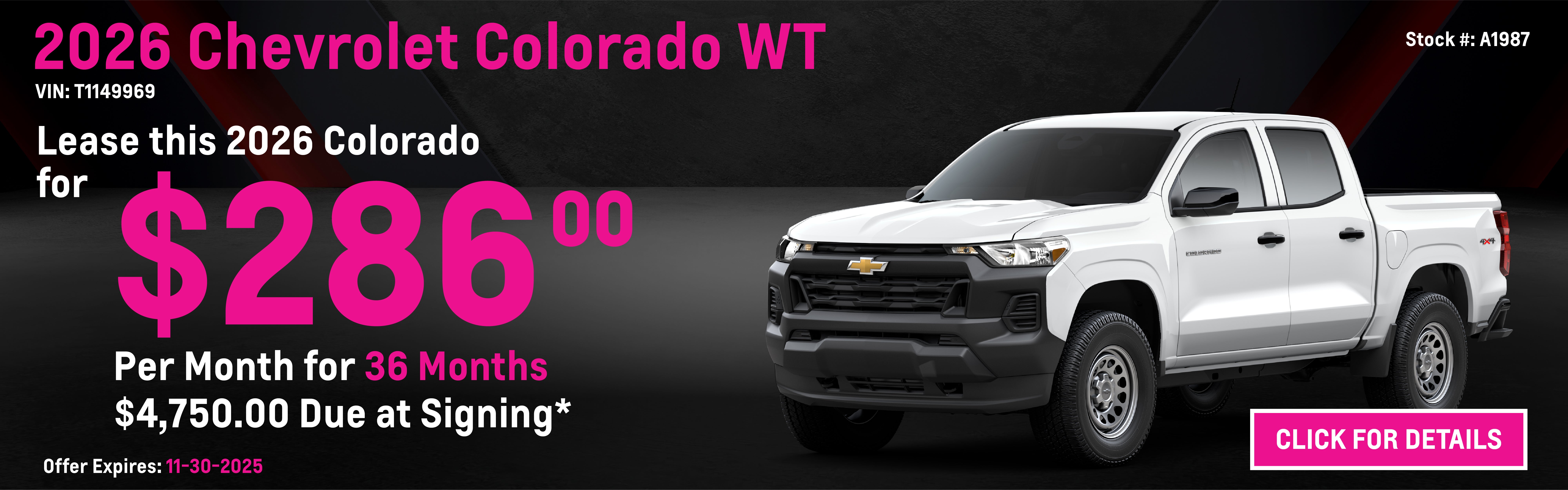 2026 Chevrolet Colorado WT Lease Special: $286 per month